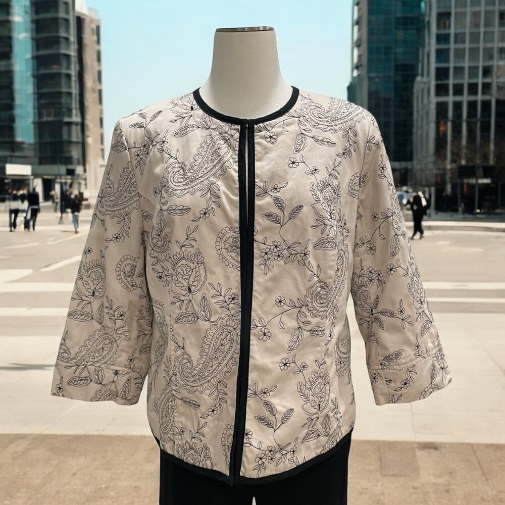 Carole Little Quilted Cotton Jacket XL Floral Paisley Lightweight Boho Chic Soft